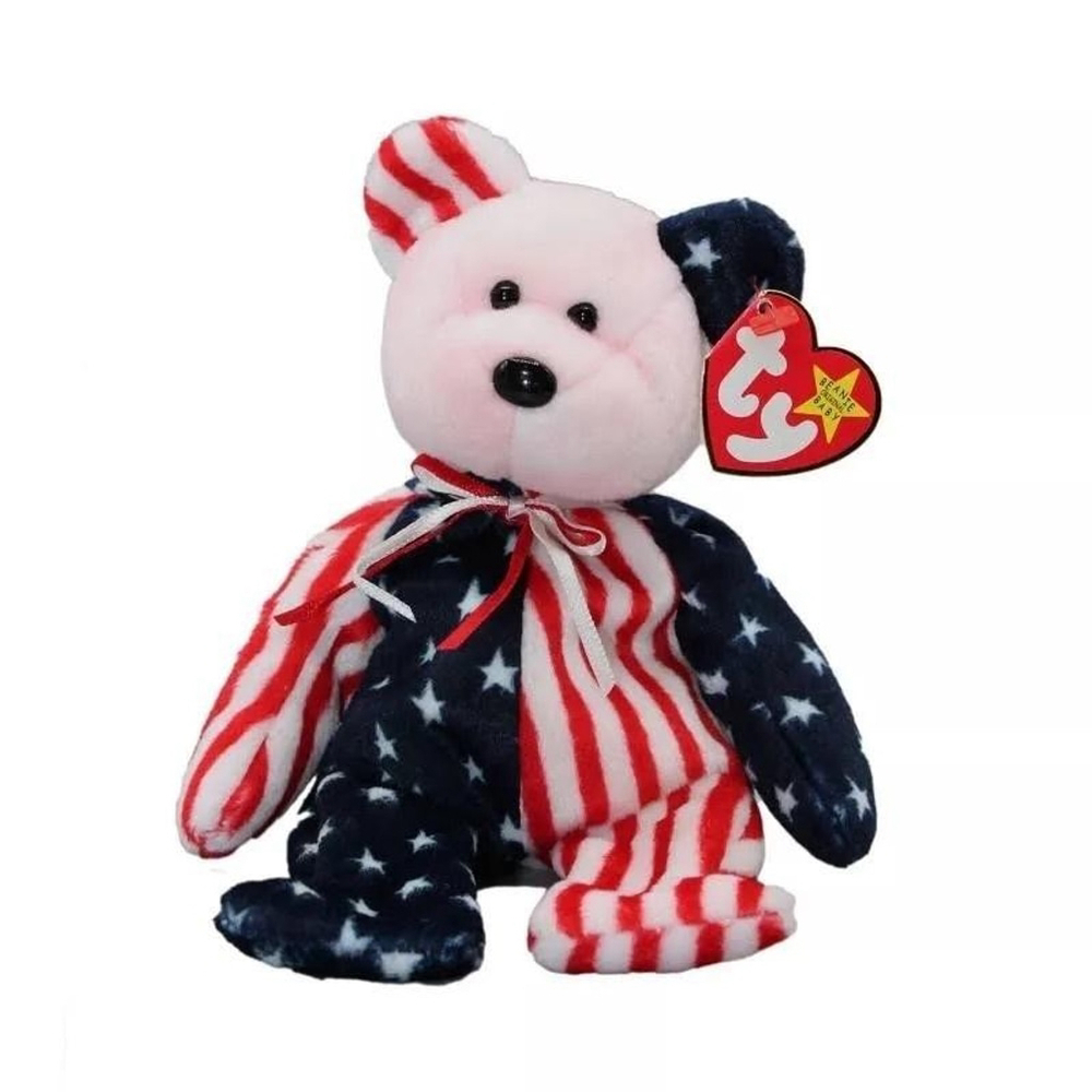 Ty Beanie Baby Spangle Bear 1999 Patriotic Stars Stripes Plush USA